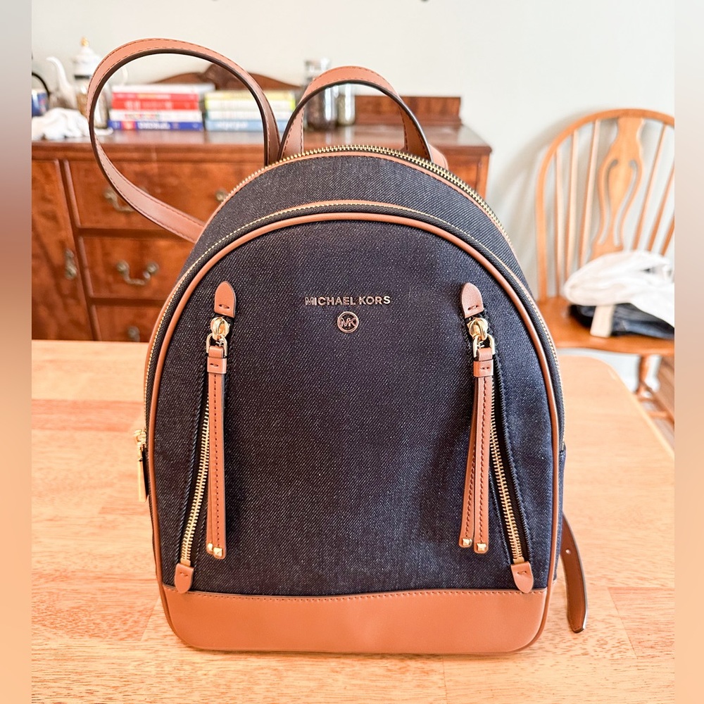 Michael Kors Brooklyn Medium Denim and Leather Backpack